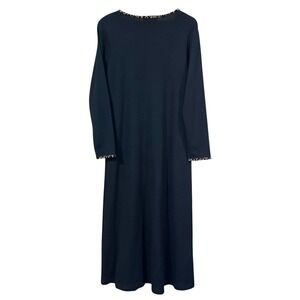 Carole Little Women's  Maxi‎ Aline Dress Long Sleeve Black Leopard Trim SZ L